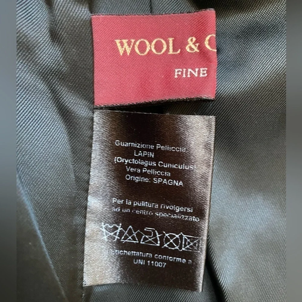Cinzia Rocca Due Black Wool Cashmere Gray Rabbit Fur Collar Size 6